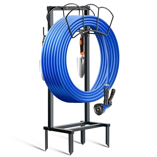 Garden Hose Holder, Heavy Duty Water Hose Holders, Sturdy Metal Hose Stand, Hose Organizer, Water Hose Hanger Rack, Hose Reel Storage Stake hold 150Ft Water Hoses, for Patio, Lawn, Garden - style: Freestanding Hose Holder