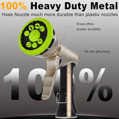 Garden Hose Nozzles,Heavy Duty Metal 9 Spray Patterns Water Hose Sprayer - color: Green