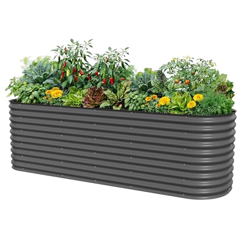 32" Extra Tall Raised Garden Bed Kits, 4 x 8 x 2.7ft Raised Planter Box Outdoor, 2.5 x 9.5 x 2.7ft Deep Root 10 in 1 Modular Metal Raised Beds for Gardening Vegetables Flowers Fruits - Modern Gray - color: Modern Gray, size: 10IN1 Modular