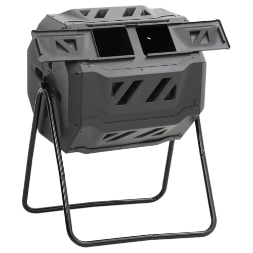 Garden Compost Bin Black 28.7x25.2x37.4 in 42.3 gal Dual Chamber