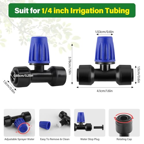 Kalolary 30Pcs Push-to-Fit Drip Irrigation Spray Emitters for 1/4" Tubing - size: 1/4” Push-to-Connect Tee- Misting- 30P Blue