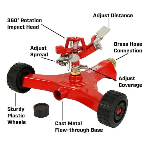 Chapin Wheeled Impact Sprinkler, 360° Automatic, Up to 85 ft Coverage, Red - style: 360 Degree Sprinkler