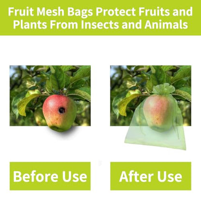 100PCS Fruit Protection Bags, 6x9 Inch Green Fruit Netting Cover Bags Drawstring Mesh Fruit Protectors Pest Barrier for Plant Fruit Flower Veggies Garden - size: 6x9 inches
