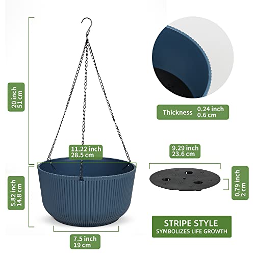 Dexceder 11.2 Inch Self Watering Hanging Planter (2 Pack, Deep Blue) - color: Deep Blue, size: 11.2 inch