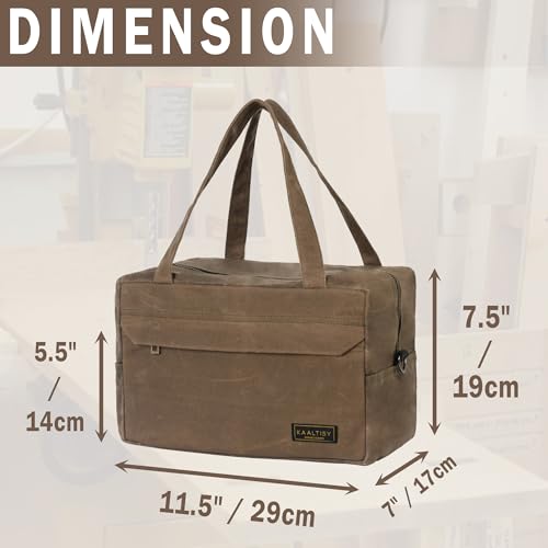Tool Storage Bag | 16OZ Waxed Canvas Tool Tote Bag with Convenient Handle & Smooth Zipper - for Wrench Set Hammer Pliers, Multi-Purpose Gardening Carrier Bag with 6 Pockets | Grey | Small - color: Grey, size: S