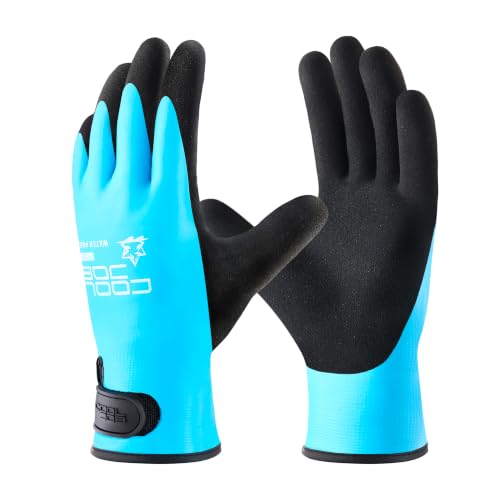 COOLJOB Thermal Warm Winter Work Gloves with Grip, Rubber Coated Touchscreen Waterproof Freezer Gloves for Warehouse, 1 Pair - color: Blue, size: Medium