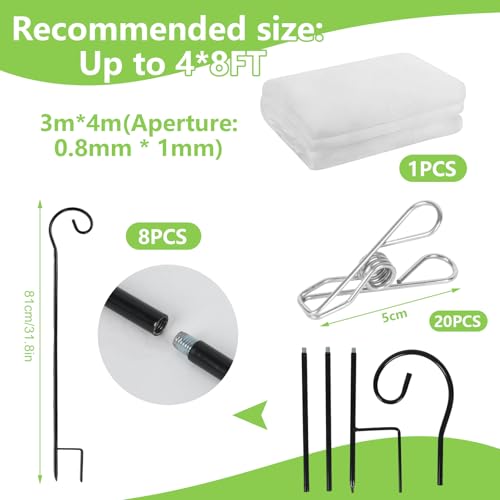 Garden Netting Kit for Raised Beds, 10 x 13 FT Ultra Fine Insect Mesh with 8 Upgraded Hook-Top Stakes & 20 Clips, Plant Cover for Vegetables, Fruits & Pest Protection