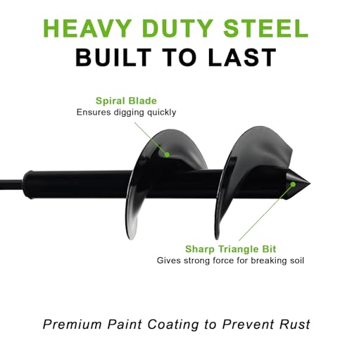 4 x 12 Inch Auger Drill Bit for Planting, Garden Spiral Drill Bit Rapid Bulb Planter Drill Auger for Planting Bulb Flower, Bedding Plant, Post or Umbrella Hole Digger for 3/8" Hex Drive - size: 4" x 12"-Black