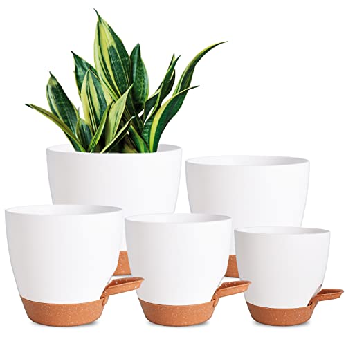 7/6.5/6/5.5/5 Inch Self Watering Pots for Indoor/Outdoor Plants, 5 Pack - color: White-5pack, size: 7/6.5/6/5.5/5 inch