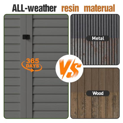 31 Cu.Ft Resin Outdoor Storage Cabinet with Floor, Weatherproof Plastic Vertical Outdoor Storage Shed for Garden Backyard Patio Pool Tool - size: 31 Cu.Ft