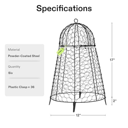 VIVOSUN Garden Cloches for Plants, Rustproof Chicken Wire Cloches with Flip-Top Design & Integrated Folding Stakes, Plants Protectors, Keep Small Animals Out, 6-Pack