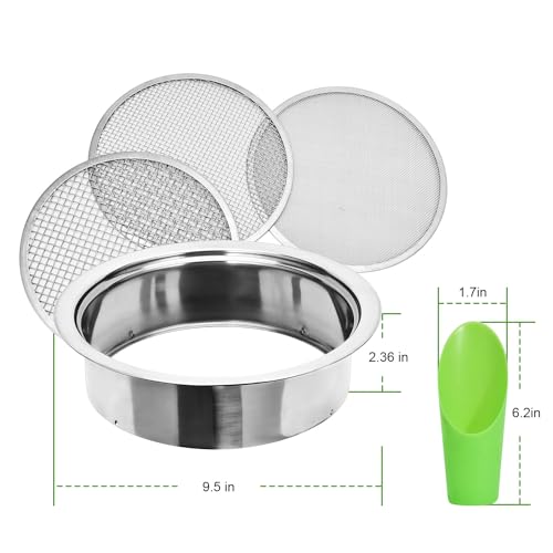 Soil Sieve Sifter Set Stainless Steel,Garden Sieve Set with 3 Interchangeable Mesh 1,3,5mm,Sifting Screen for Dirt, Sand, Rock, Filtration, Compost, with Soil Scoops Gardening Tool - style: 131
