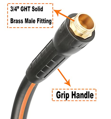 Hybrid Garden Hose 5/8 IN. x 50 FT, Heavy Duty, Lightweight, Flexible with Rotatable Grip Handle and Solid Brass Fittings, Gray+Orange - size: 50 FT