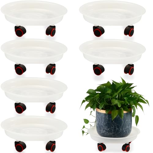 6 Packs 13 Inches Large Plant Caddy Plant Saucers on Wheels Rolling Plant Stands Heavy-Duty Plant Dolly Plastic Planter Roller Base Pot Movers Outdoor Plant Tray Coaster - size: 13.1"
