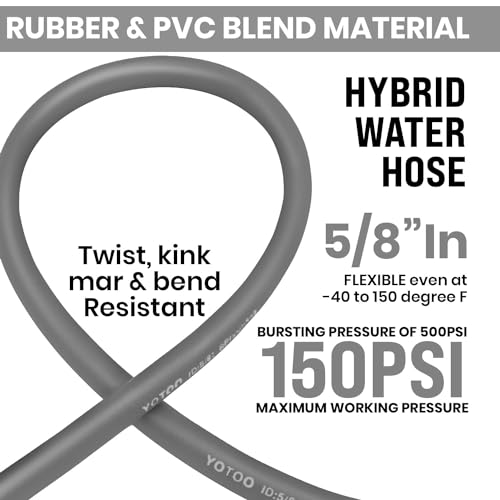 YOTOO Heavy Duty Hybrid Garden Lead in Water Hose 5/8-Inch by 5-Feet 150 PSI, Kink Resistant, All-Weather Flexible with Swivel Grip Handle and 3/4" GHT Solid Brass Fittings, Gray - color: Gray, size: 5 FT