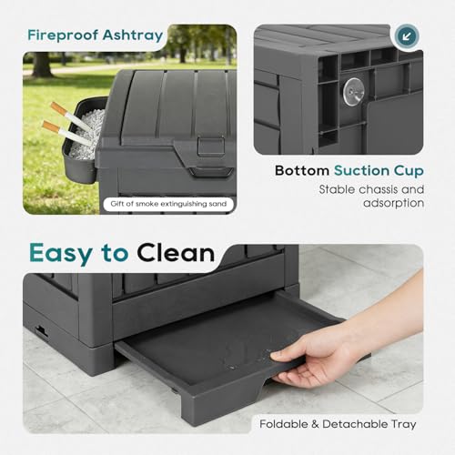 FDW 30 Gallon Outdoor Trash Can with Lid, Waterproof PP Resin Garbage Bin with Ashtray & Removable Tray, Modern Outside Waste Can for Patio, Garden, Balcony, Backyard - size: 30G
