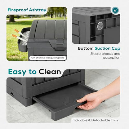 FDW 30 Gallon Outdoor Trash Can with Lid, Waterproof PP Resin Garbage Bin with Ashtray & Removable Tray, Modern Outside Waste Can for Patio, Garden, Balcony, Backyard - size: 30G