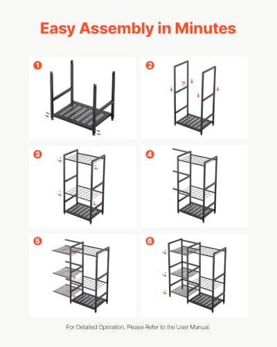 VEVOR Garden Tool Organizer with Guard Rail, 3-Tier Metal Storage Rack