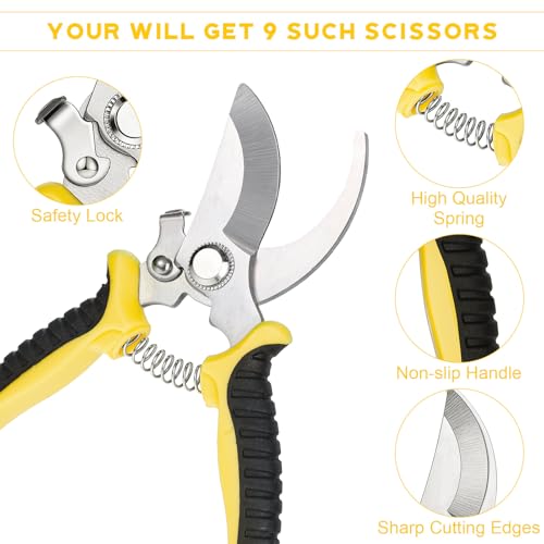 Lothee 9 Pcs Garden Pruning Shears Bulk, Gardening Shears&Scissors, Yellow - color: Yellow