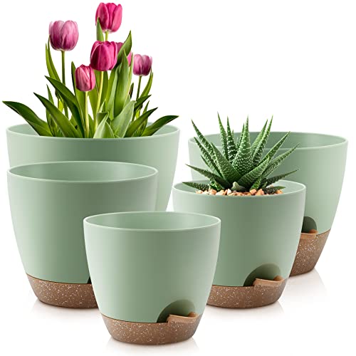 QRRICA 7/7.5/8/9/10 Inch Self Watering Pots for Indoor/Outdoor Plants - color: Green, size: 10/9/8/7.5/7 inch