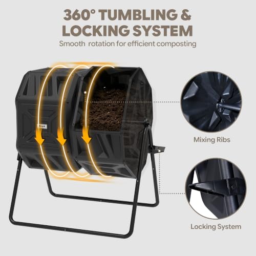 Werph 54 Gallon Large Outdoor Compost Tumbler, Dual Chamber Compost Bin