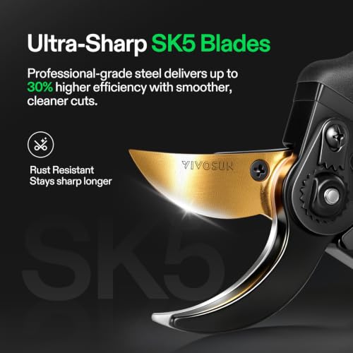 VIVOSUN 8.5" Bypass Pruning Shears for Gardening, Heavy-Duty Garden Scissors, Ultra Sharp Pruners with 3/4 in. Cut Capacity SK5 Blades, Thick Cushion-Covered Handle and Safety Lock - style: Soft Grip Pruner