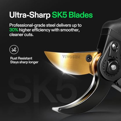 VIVOSUN 8.5" Bypass Pruning Shears for Gardening, Heavy-Duty Garden Scissors, Ultra Sharp Pruners with 3/4 in. Cut Capacity SK5 Blades, Thick Cushion-Covered Handle and Safety Lock - style: Soft Grip Pruner