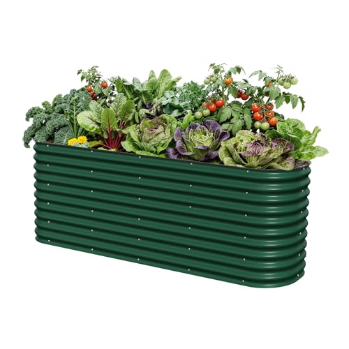 32" Extra Tall Raised Garden Bed Kits, 2 x 8 x 2.7ft Raised Planter Box Outdoor, 3.5 x 6.5 x 2.7ft Deep Root 9 in 1 Modular Metal Raised Beds for Gardening Vegetables Flowers Fruits - British Green - color: British Green, size: 9IN1 Modular