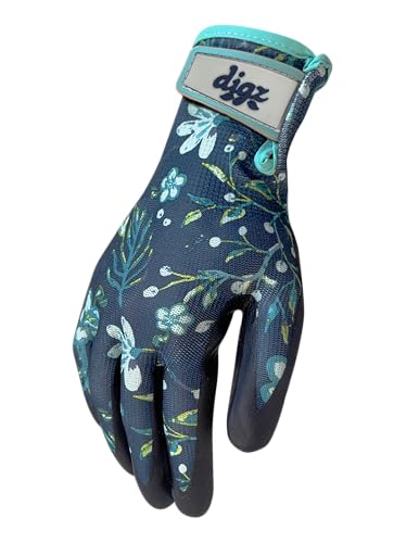 Digz Gardening Gloves, Garden Gloves for Women - color: Floral Blue, size: Small