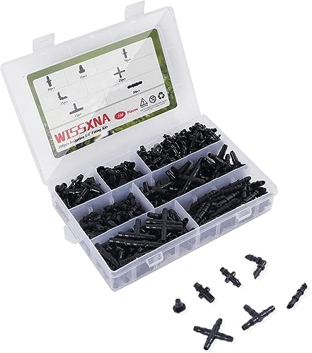 300PCS Barbed Connectors Drip Irrigation Fittings Kit,Irrigation Connector for 1/4'' Tubing Garden Lawn Irrigation(Single barbs,End Plug,Barbs, Elbows Fittings,4-Way Connector,Tees,Coupling)