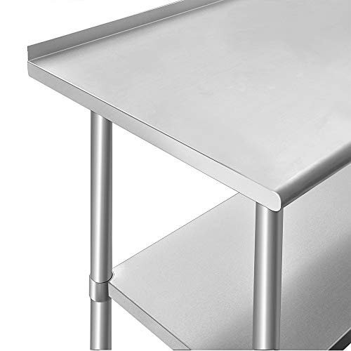 ROCKPOINT Stainless Steel Table for Prep & Work with Backsplash 24x48 Inches, NSF Metal Commercial Kitchen Heavy Duty Table with Adjustable Under Shelf and Table Foot for Restaurant, Home and Hotel - size: 24x48inch, style: with Backsplash