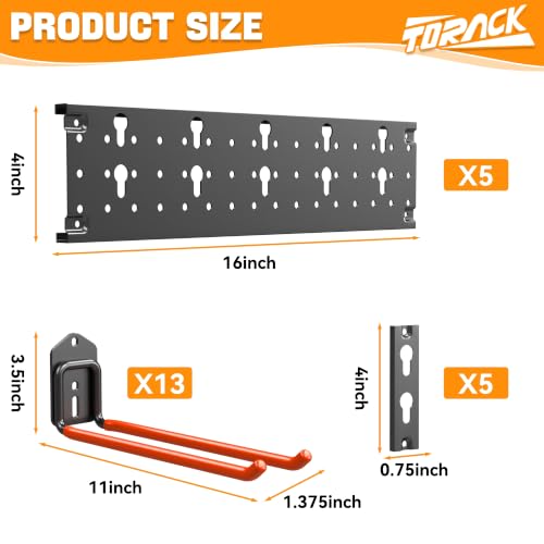 TORACK Garden Tool Organizer Wall Mounted, Folding Chair Storage Rack - style: 5 panels with 13 hooks