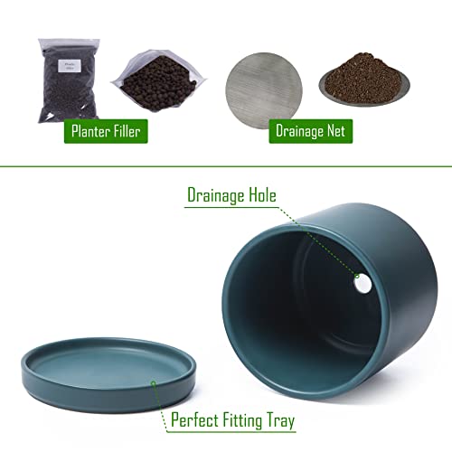 D'vine Dev 2-Pack Ceramic Pots with Saucers, Teal, 6 in, 94-V-C-9 - color: Teal, size: 6 Inch
