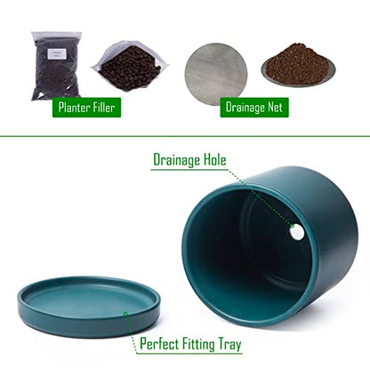 D'vine Dev 2-Pack Ceramic Pots with Saucers, Teal, 6 in, 94-V-C-9 - color: Teal, size: 6 Inch