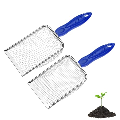 M METERXITY 2-Pack Gardening Soil Sifter, 5/3.8 mm Mesh Stainless Steel Portable Gardening Sifter with Non-Slip Handle for Sand/Dirt/Rock/Compost [White, Blue] - color: White, Blue, size: 5,3.8mm