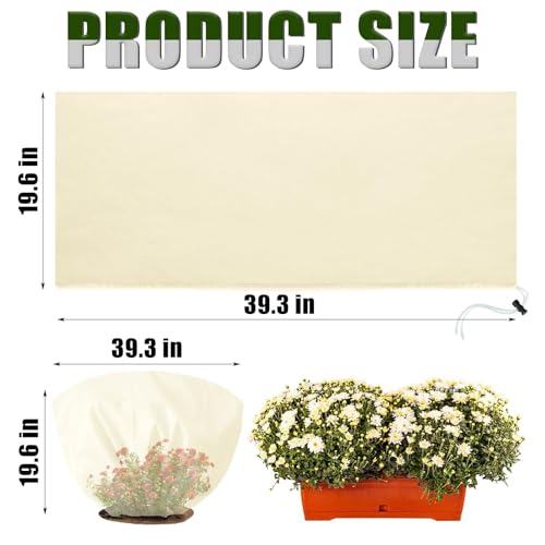 8 Pcs Plant Covers Frost Protection Bag 39.3"X19.6" Winter Reusable Plants Jacket with Drawstring Shrub Protection Wraps Bags Frost Blanket for Winter Outdoor Garden Plants - color: Beige, size: 39.3 × 19.6 Inch