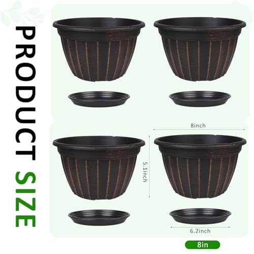 4 Pack Flower Pots,8 Inch Plants Pot,Planters Pot with Drainage Hole - color: Black, size: 8 inch-4 pack