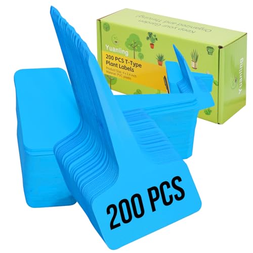 Plant Labels 200 Pcs Yuanling T-Type Plastic Garden Tags Waterproof Plant Sign Stakes Nursery Garden Makers for Seedlings Flower Vegetables Herb Potted Belt Permanet Marker Pen (Blue) - color: Blue