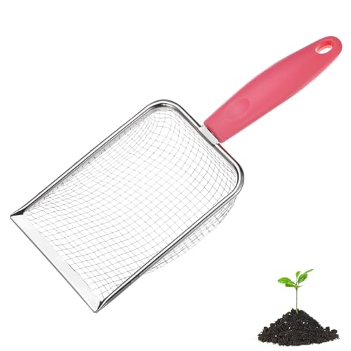 M METERXITY 1-Pack Gardening Soil Sifter, 4.3 mm Mesh Stainless Steel Portable Gardening Sifter with Plastic Handle for Sand/Dirt/Rock Compost [White, Pink] - color: White, Pink, size: 4.3X4.3mm