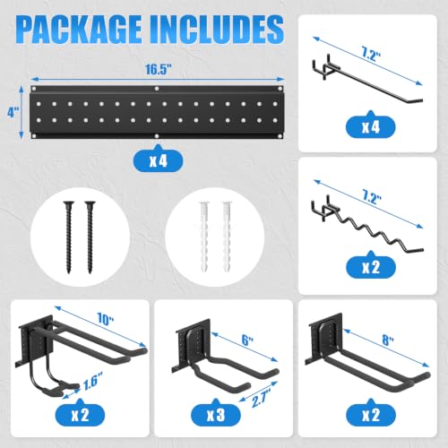 66" Garage Tool Organizer Wall-Mounted, Heavy Duty Garage Wall Organizer with 13 Adjustable Hooks, Garden Tool Storage Rack, Holds Up to 500 lbs - size: 66 in/13 hooks
