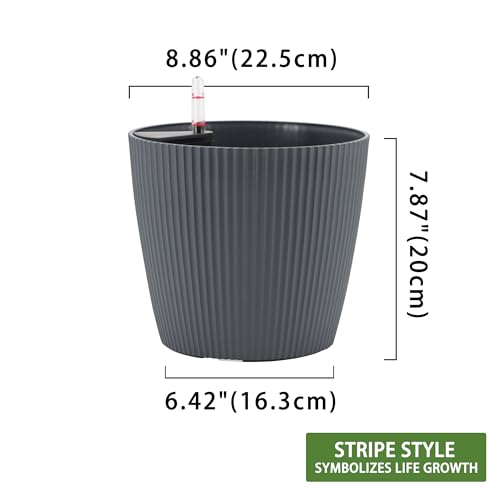 Dexceder 9x8 Self Watering Planters Indoor (2 Pack, Gray) - color: Gray, size: 9x8