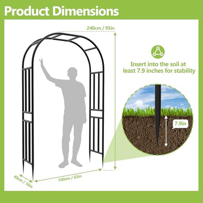 Heavy Duty Garden Arch Arbor Trellis 94.5" H*63" L(16MM Pipe) - size: 94.5"(H)*63"(L)*16(W)