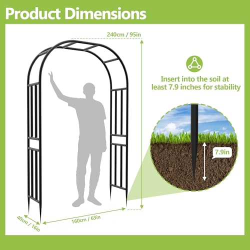 Heavy Duty Garden Arch Arbor Trellis 94.5" H*63" L(16MM Pipe) - size: 94.5"(H)*63"(L)*16(W)