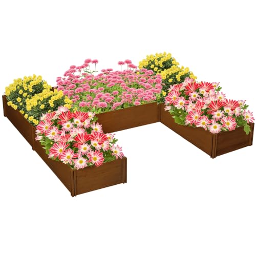 Outsunny 7.5 x 7.5ft DIY Raised Garden Bed, Large Wooden Planter Box, Brown - color: Brown, size: 7.5' x 7.5'