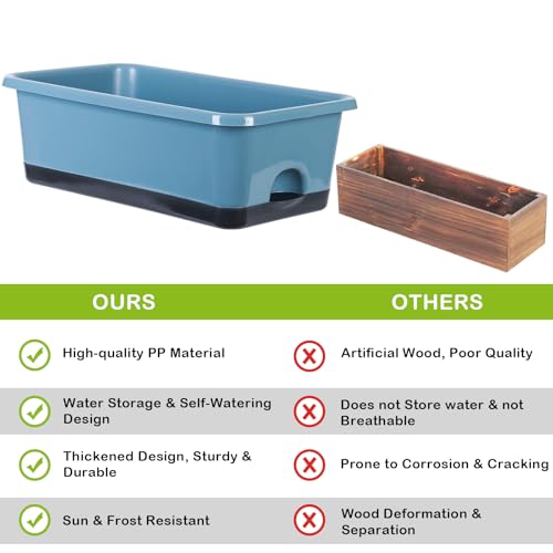 Oliz Window Box Planter 6 Pcs, 17 Inches Rectangle Flower Pots with Drainage Holes and Trays, Vegetable Planters for Windowsill Patio Garden Balcony Home Indoor Outdoor (Blue, 18 * 10 * 6 inch) - size: 18*10*6 inch