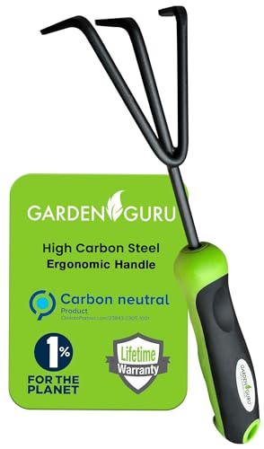 Garden Guru Hand Cultivator Rake Tiller Tool – High Carbon Steel for Ultimate Strength - Rust Resistant – Ergonomic Handle – Great for Gardening Cultivating Loosening Weeding - size: 1 Pack