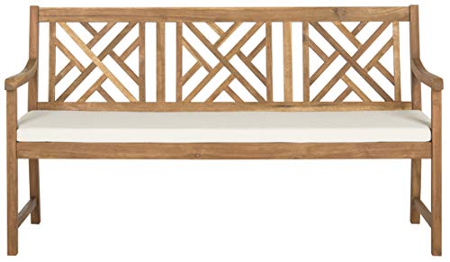 SAFAVIEH Outdoor Bradbury Wood Bench, 63" Natural/Beige PAT6738A - color: Natural / Beige