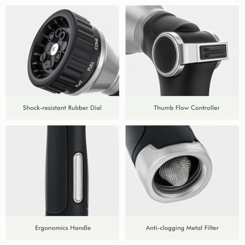 RESTMO Water Hose Nozzle Heavy Duty, Garden Hose Sprayer Thumb Control - color: Silver