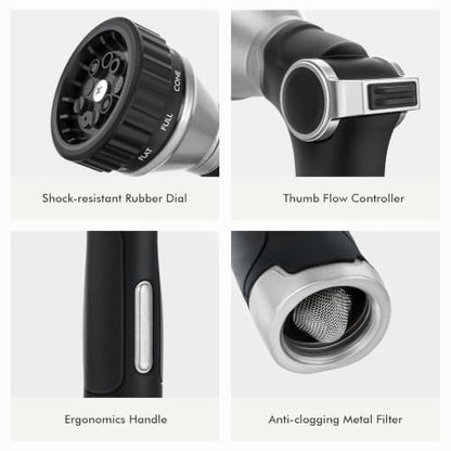 RESTMO Water Hose Nozzle Heavy Duty, Garden Hose Sprayer Thumb Control - color: Silver