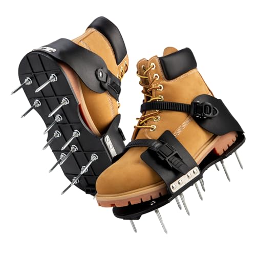 Lawn Aerator Shoes - 13 Pre-Installed 2-Inch Solid Metal Spikes, Aeration Shoes for Lawn, Lightweight Reinforced Nylon Sole, Quick-Release Buckles - color: Buckles